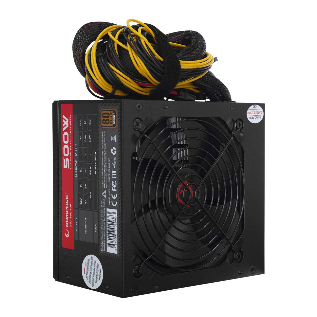 RAMPAGE RMP-500-80P 500W 80 PLUS 12cm Fan A ktif PFC Power Supply