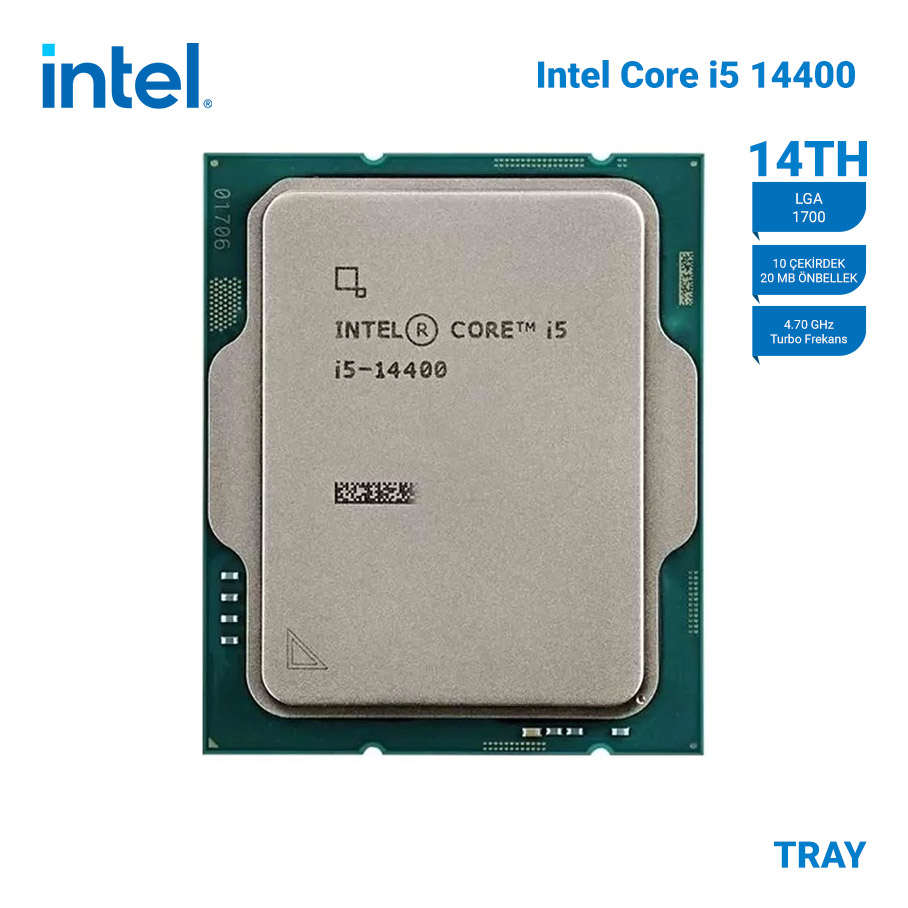 INTEL Raptor Lake i5-14400 Tray VGA'lı, Fansız 10C 2,50/4.70Ghz 20MB LGA1700