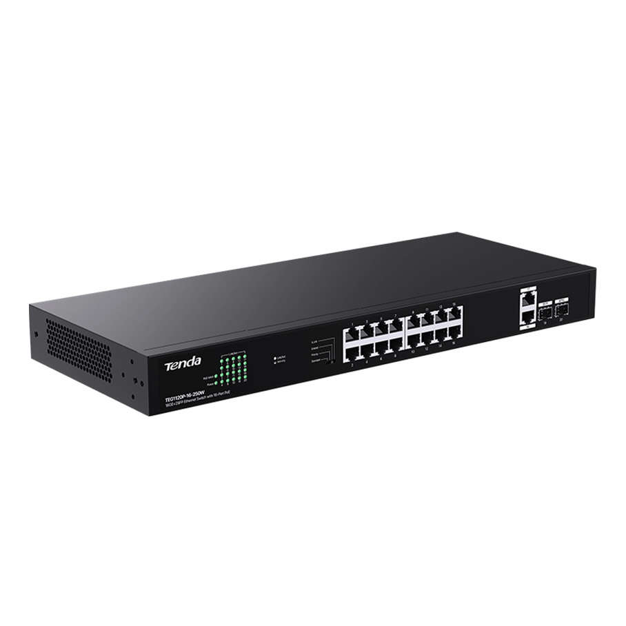 TENDA TEG1120P-16-250W 16GE PoE Port (250W), 2x Uplink, 2xSFP Switch