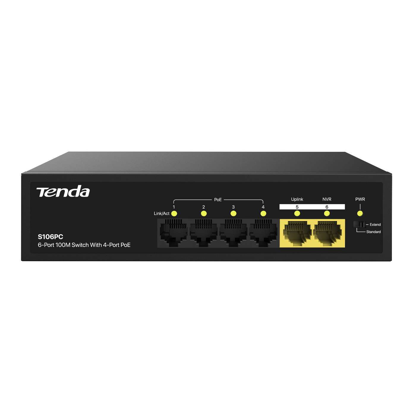 TENDA S106PC 4FE PoE Port (55W), 2FE Uplink Desktop Switch