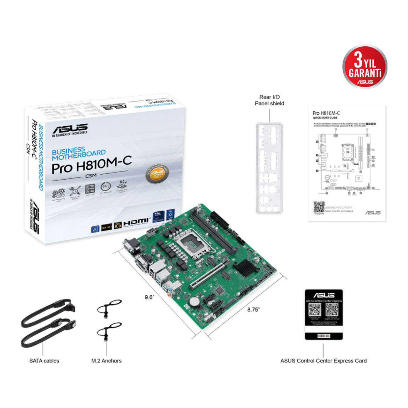 ASUS PRO H810M-C-CSM LGA1851 DDR5 6400 Çift M2 USB3.2 COM mATX