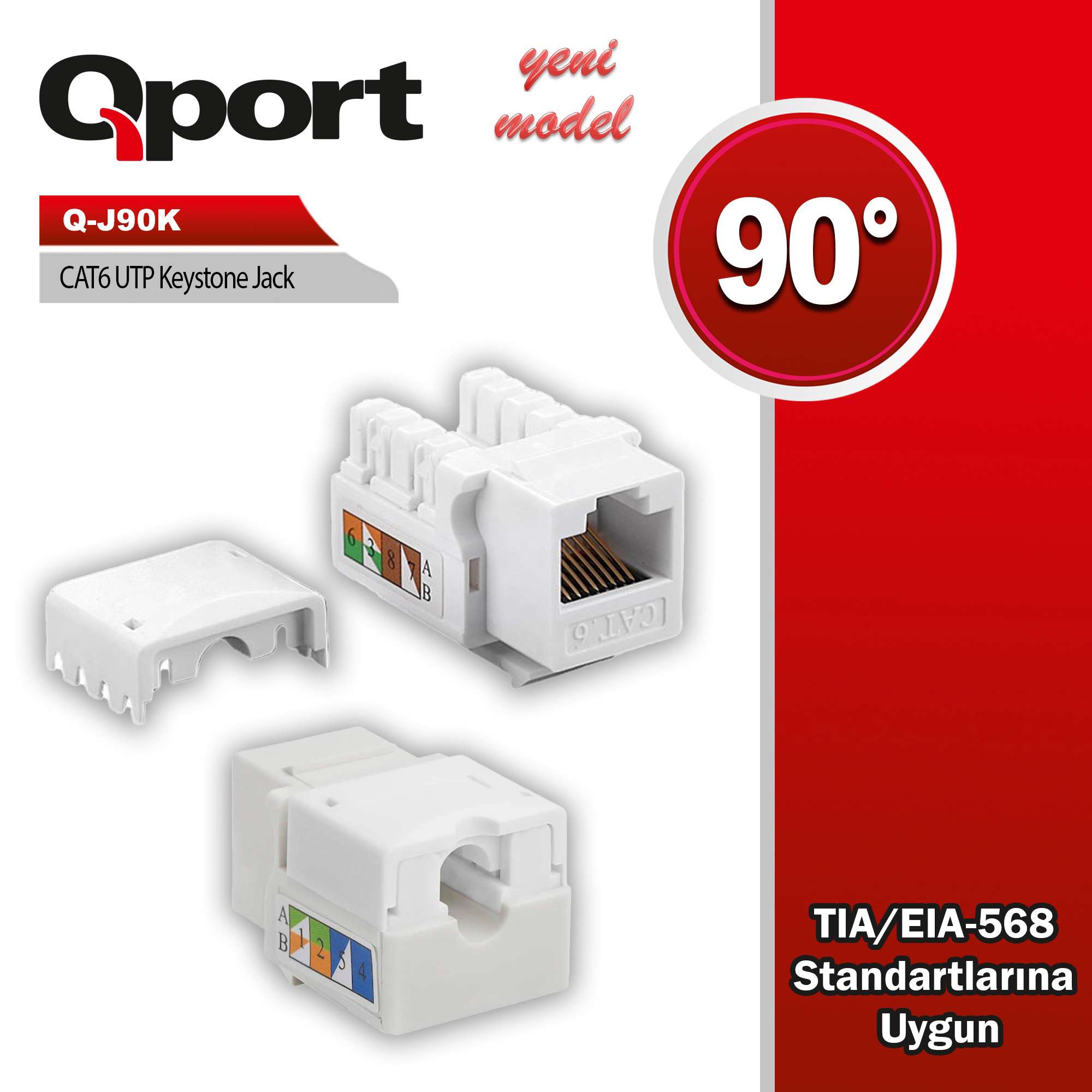 QPORT CAT6 90 DERECE KEYSTONE JACK (Q-J90K)
