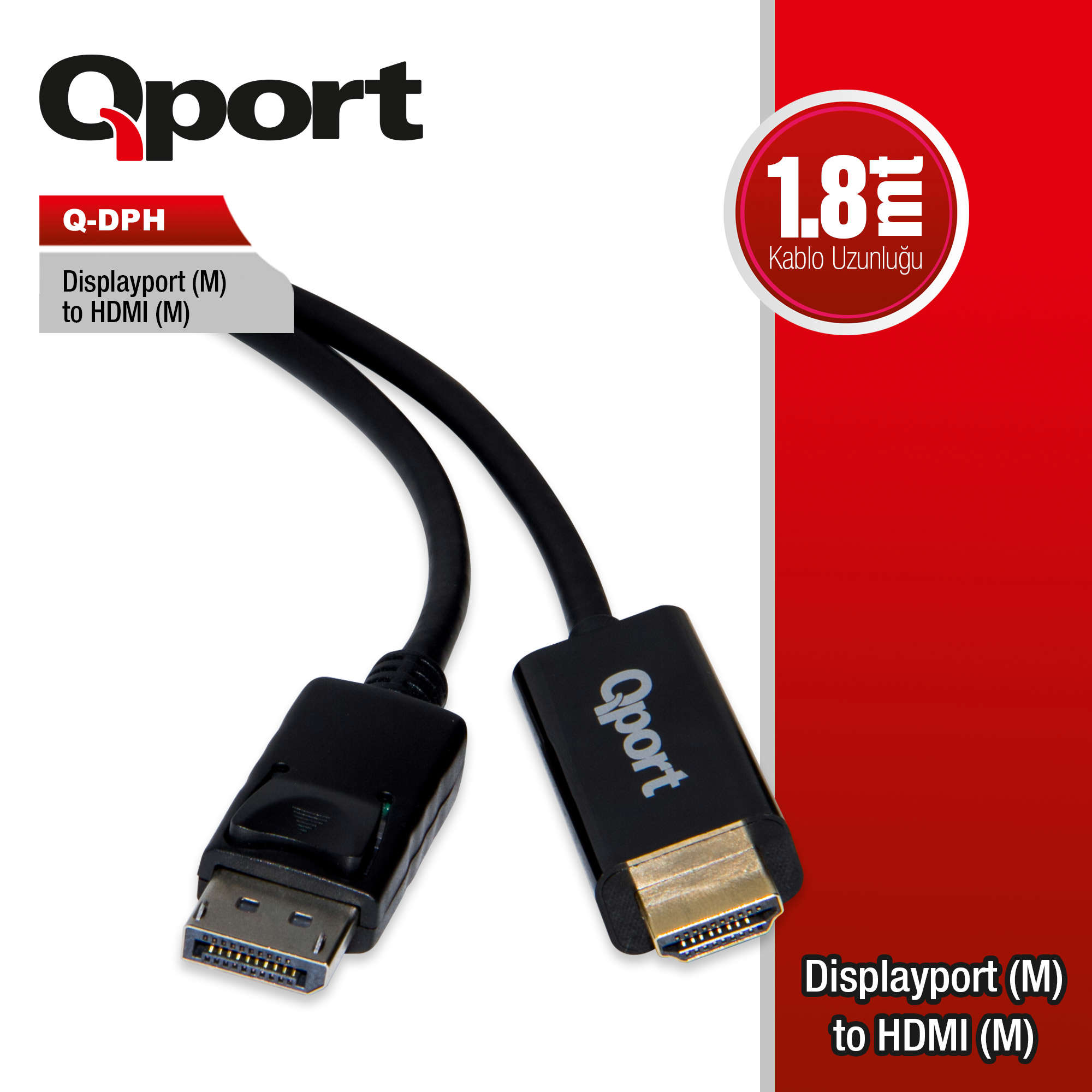 QPORT 1.8M DISPLAY PORT(M) TO HDMI(M) ÇEVİRİCİ KABLO (Q-DPH)
