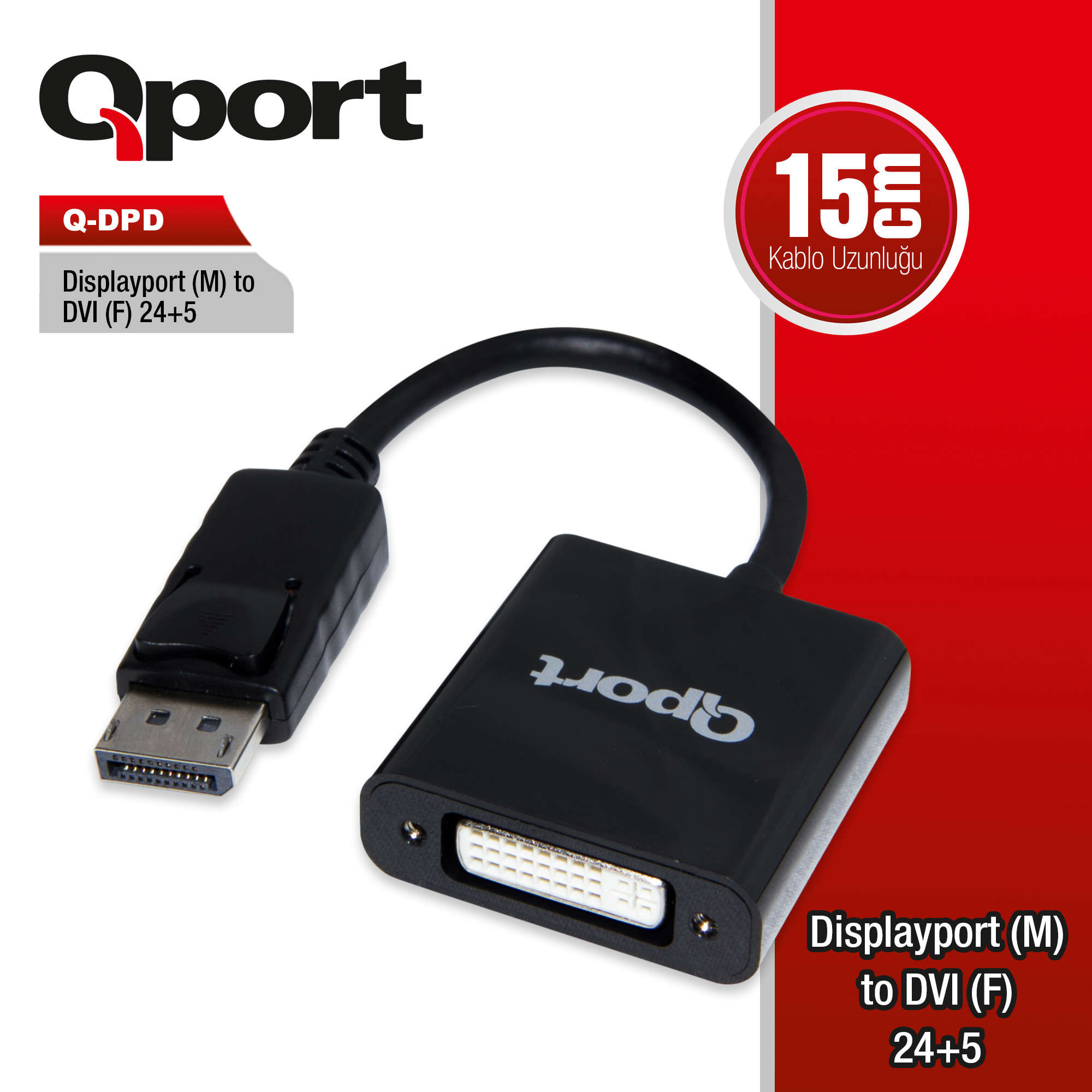 QPORT DISPLAY(M) TO DVI(F) 24+5 ÇEVİRİCİ (Q-DPD)