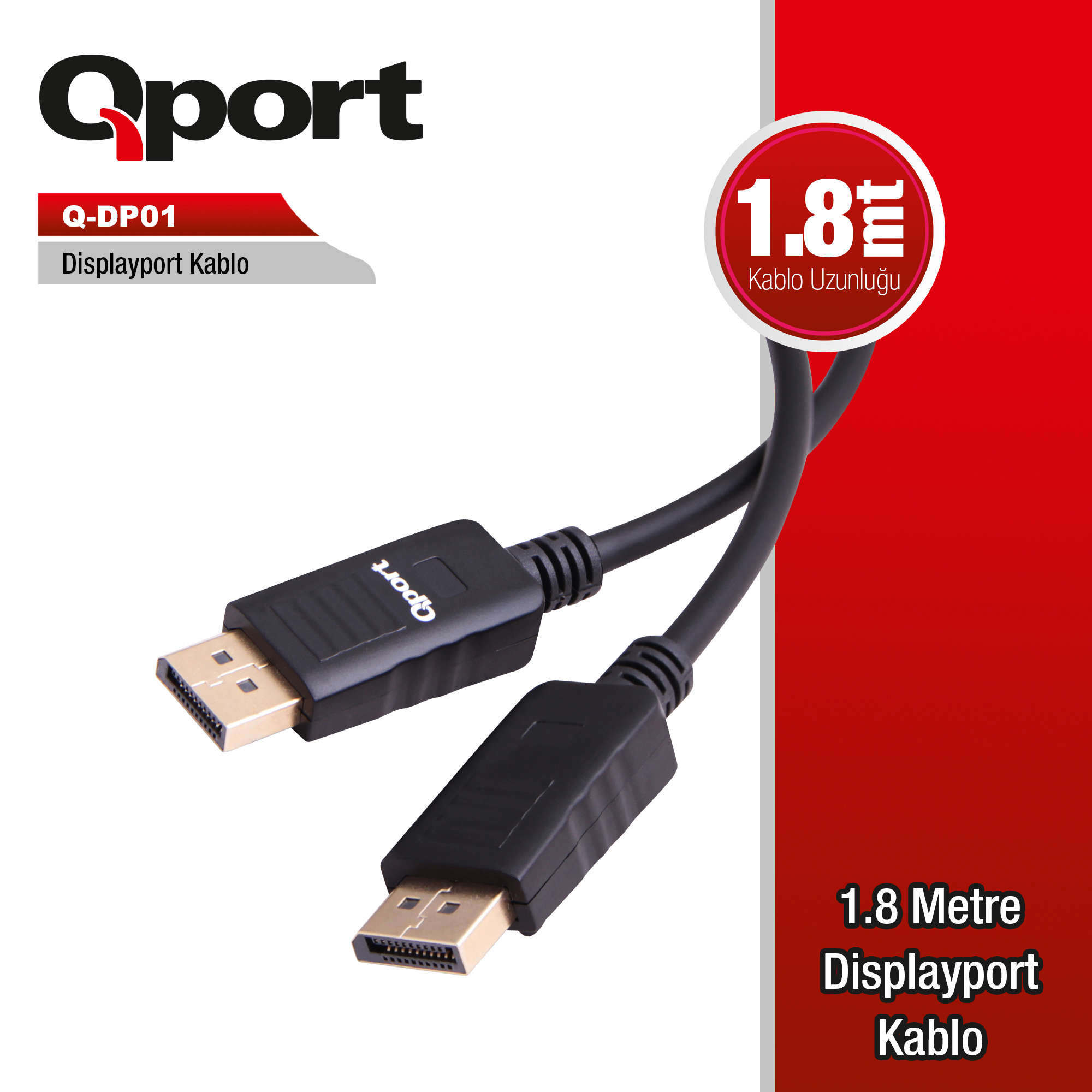 QPORT 1.8M DISPLAY KABLO 1.2V (YENİ VERSİYON EKRAN KARTLARI İLE UYUMLU) (Q-DP01)