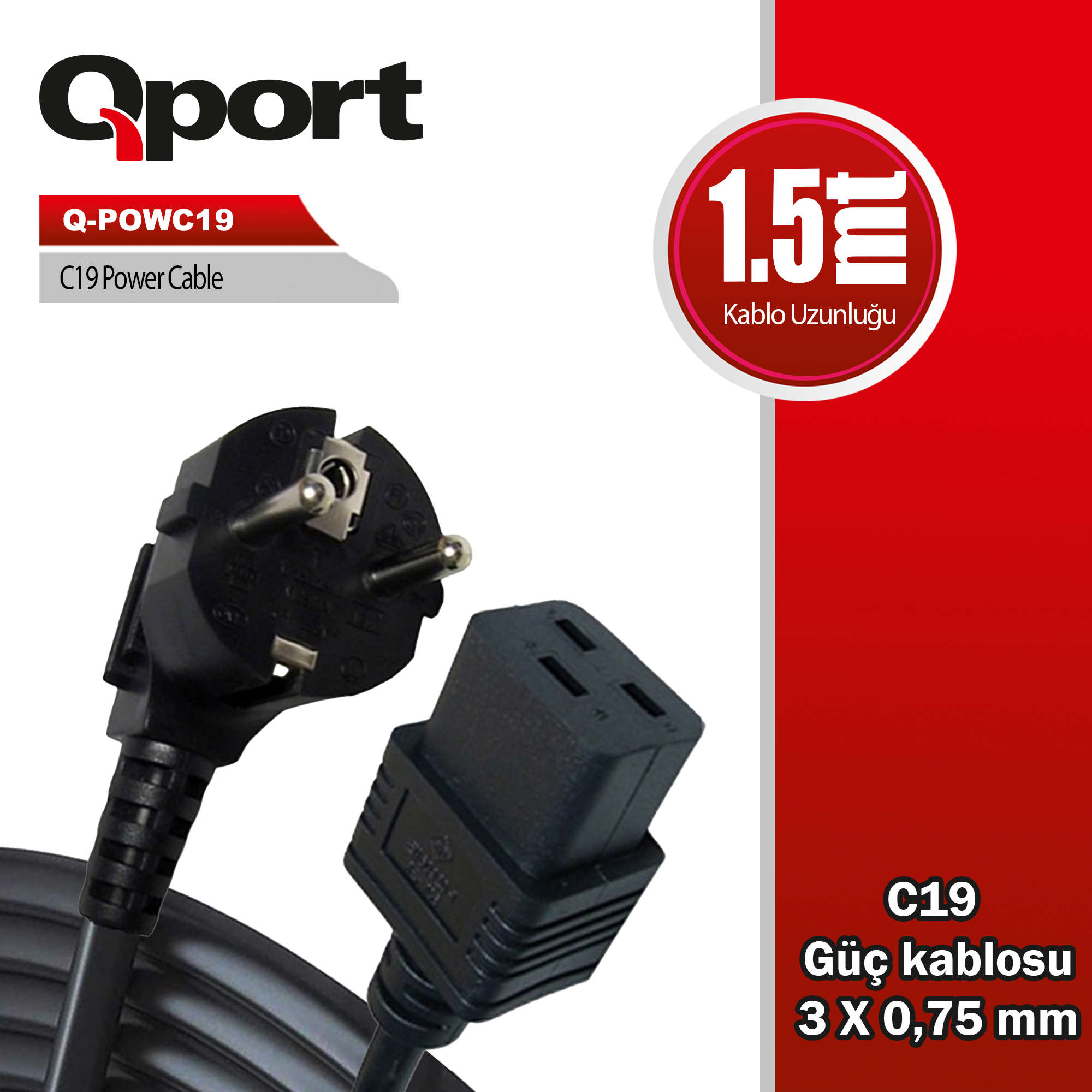 QPORT 1.5M C19 GÜÇ KABLOSU (Q-POWC19)