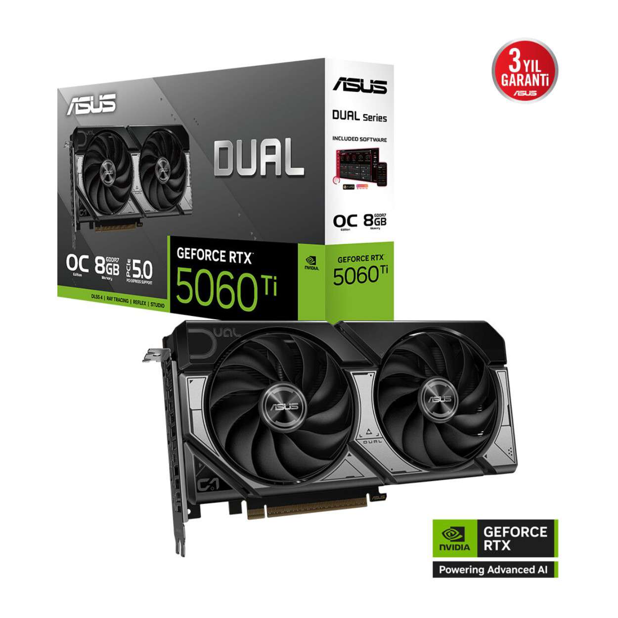 8 GB ASUS DUAL-RTX5060TI-O8G RTX 5060TI GDDR7 128Bit OC Ekran Kartı