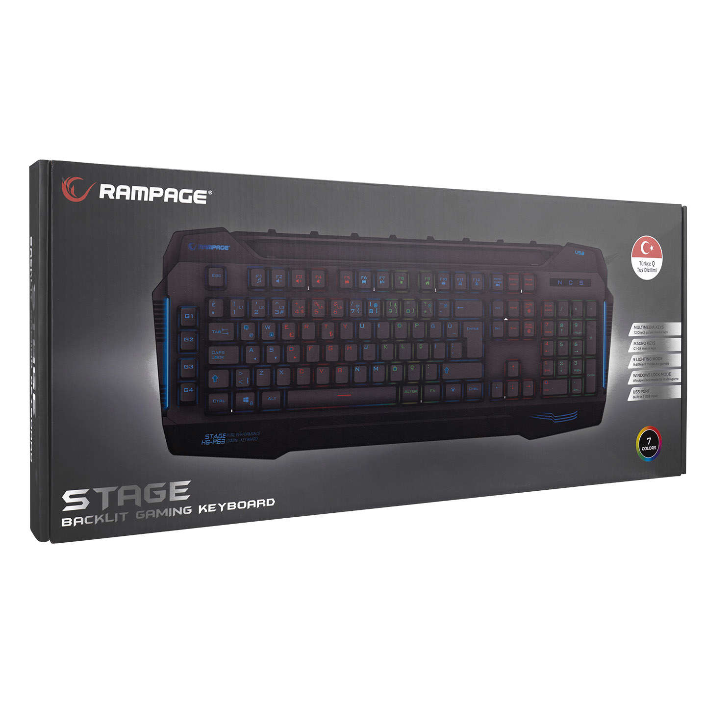 RAMPAGE KB-R63 STAGE 4 Makro Fonksiyon Sese Duyarlı Işıklı RGB Q USB Oyuncu Klav