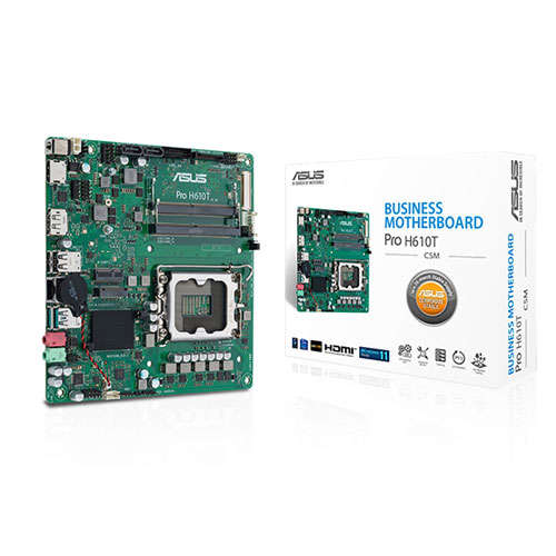 ASUS PRO H610T-CSM LGA1700 DDR5 5600 DP HDMI LVDS M2 USB3.2 Thin Mini ITX 7/24