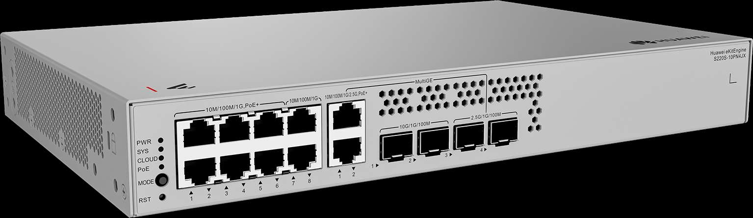 HUAWEI eKitEngine S220S-10PN4JX 6xGE 2x2,5G PoE+ 128W, 2GE, 2x 2,5G + 2x10G SFP