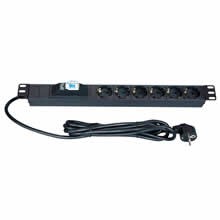 LANDE 1U 19" 6'lı (DIN49440) Priz Tek Sigortalı - Kablolu (Aliminyum)