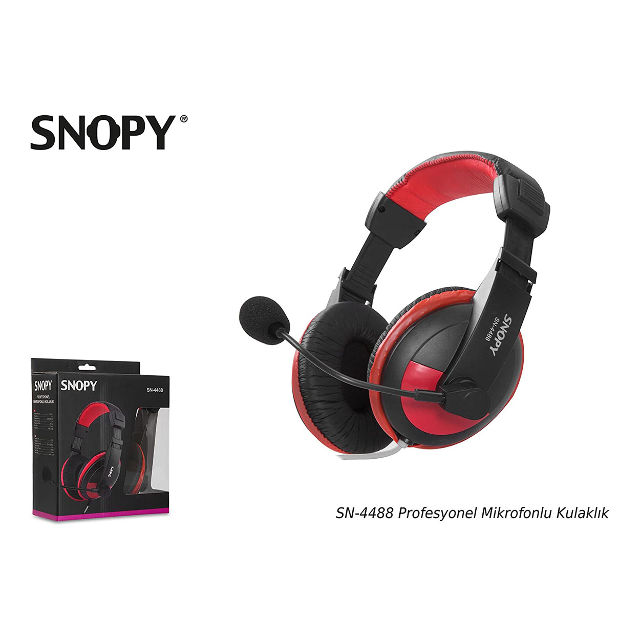 SNOPY SN-4488 Mikrofonlu Kulak Üstü Kırmızı Siyah Kulaklık