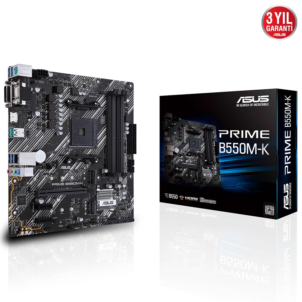 ASUS PRIME B550M-K 4600MHz(OC) DDR4 AM4 M.2 HDMI VGA DVI mATX Anakart