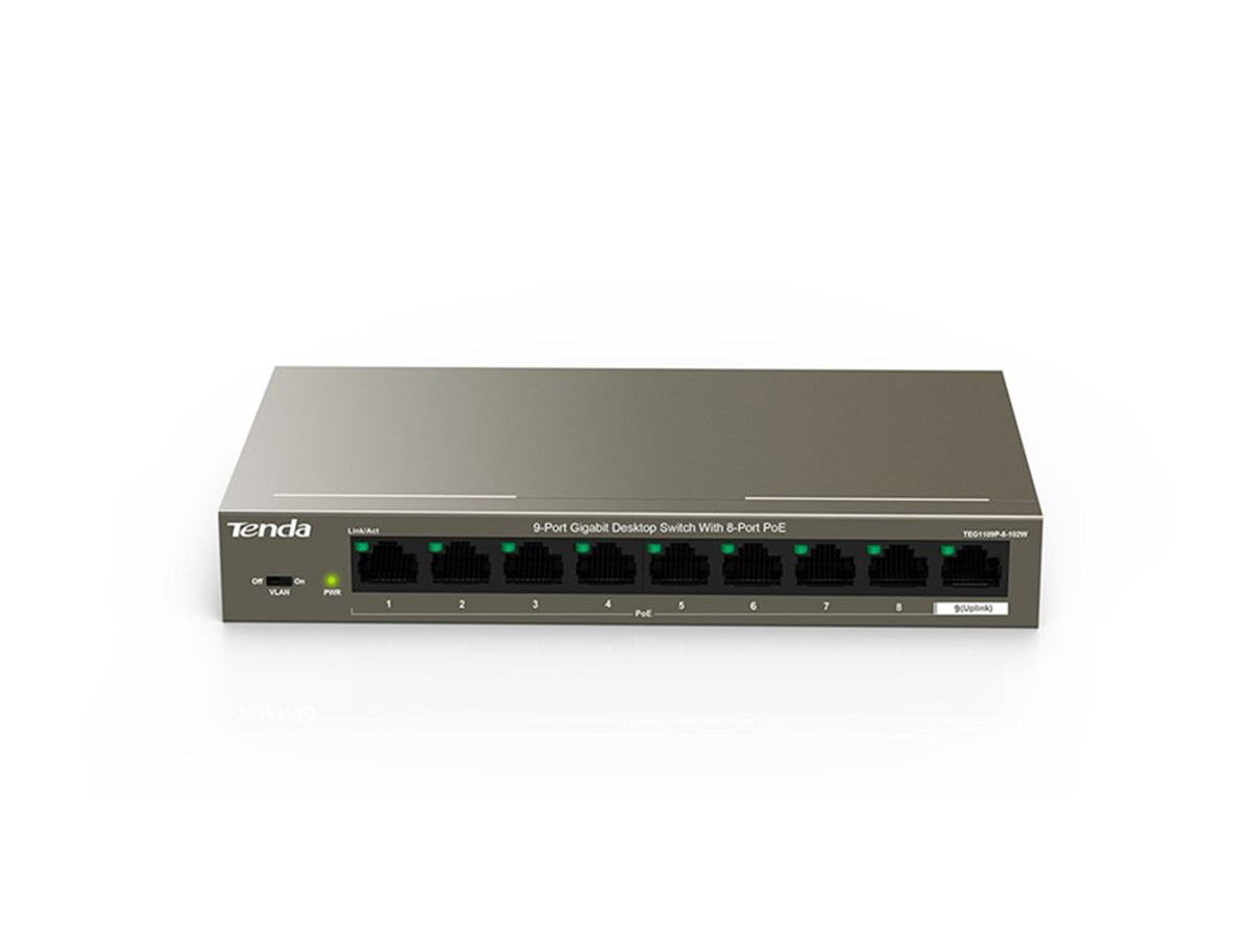 TENDA TEG1109P-8-102W 8GE PoE Port (102W), 1GE Uplink Desktop Switch