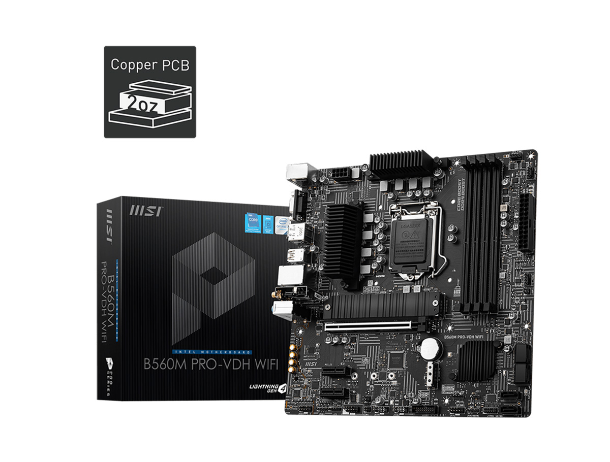 MSI B560M PRO-VDH WIFI SOKET 1200 DDR4 5066 (OC) PCI-E Gen 4 ,M.2 USB3.2  1x 2.5