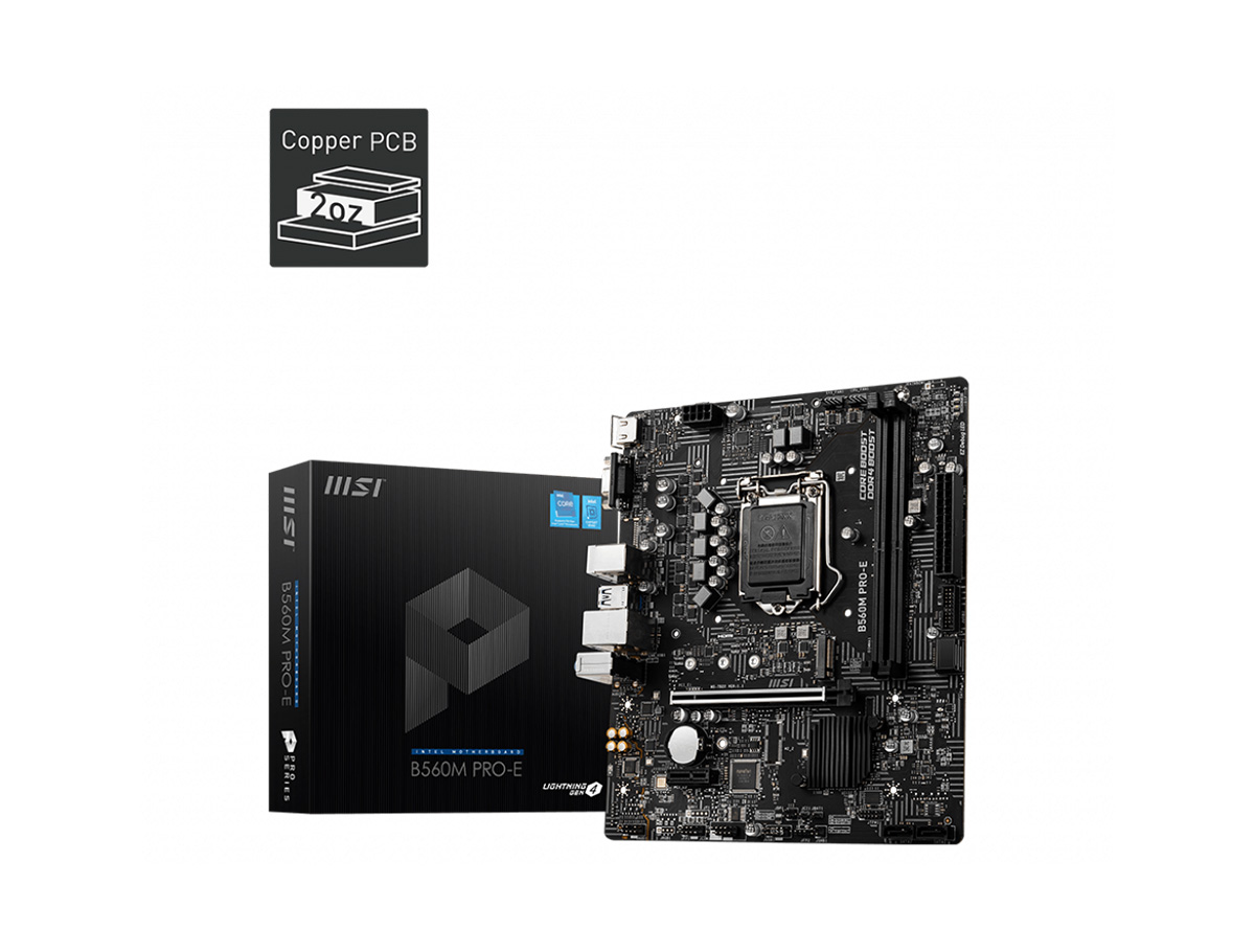 MSI B560M PRO-E SOKET 1200 DDR4 4800 (OC) PCI-E Gen 4 ,M.2 USB3.2 1x 1G LAN mATX