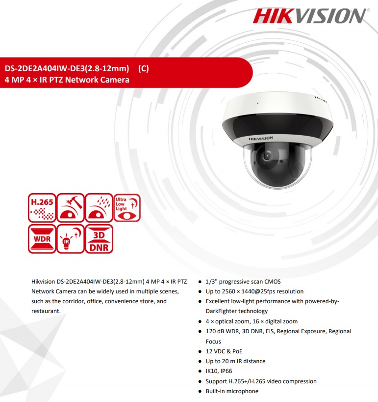 HIKVISION. 2A404 4MP 4X İç Ortam DarkFighter IR IP PTZ Kamera