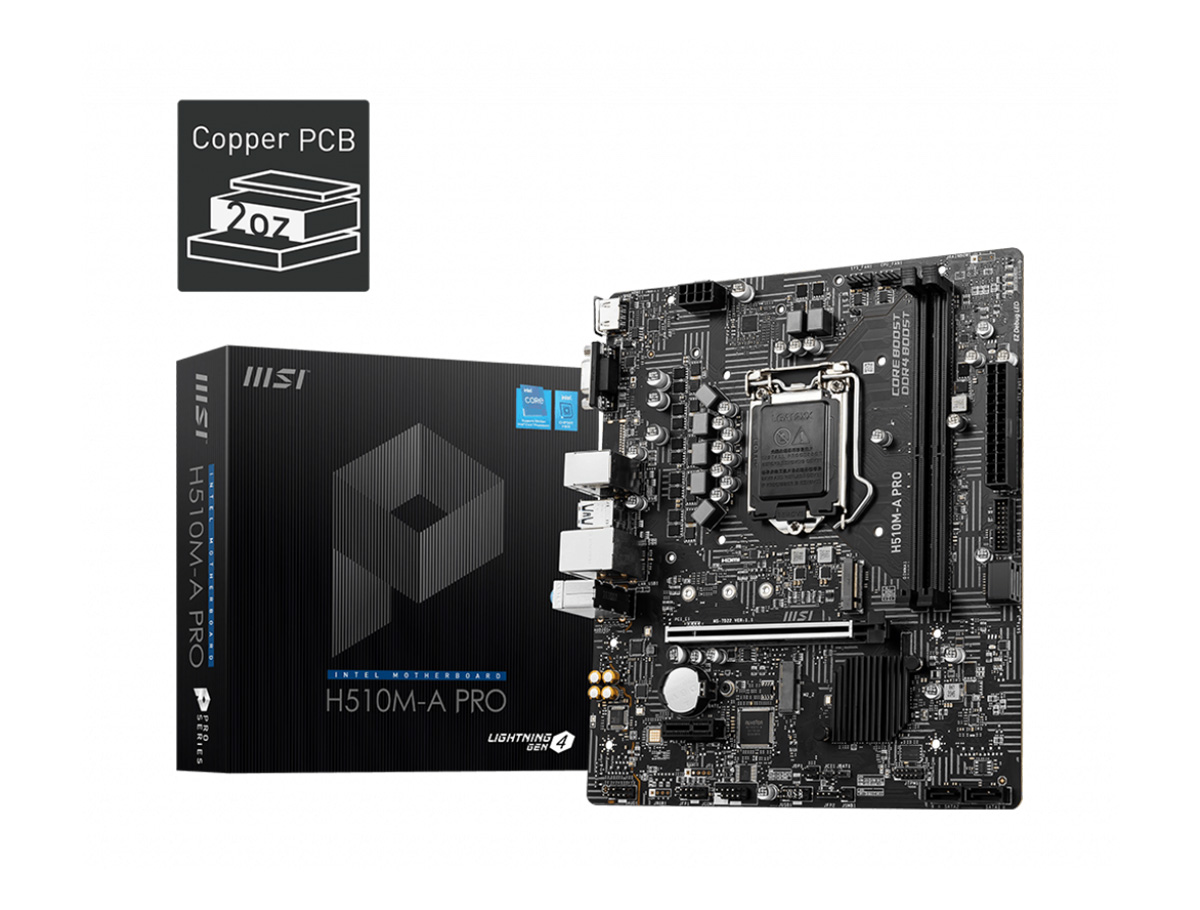 MSI H510M-A PRO SOKET 1200 DDR4 3200 PCI-E Gen 4 ,M.2 USB3.2 1x 1G LAN mATX