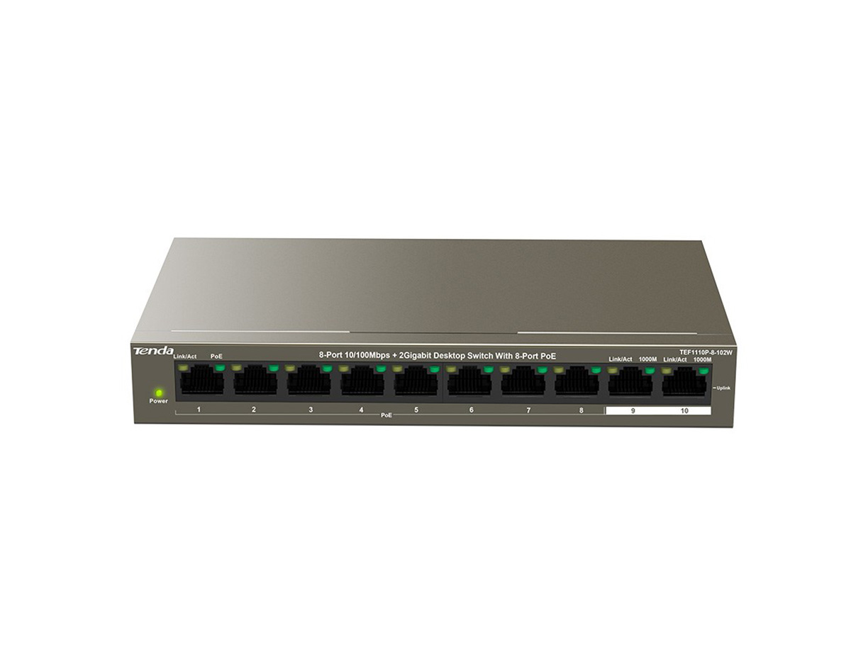 TENDA TEF1110P-8-102W 8FE PoE Port (102W), 2GE Uplink Desktop Switch