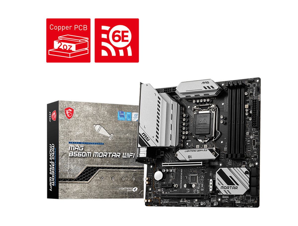 MSI MAG B560M MORTAR WIFI SOKET 1200 DDR4 5066 (OC) PCI-E Gen 4 ,M.2  Wi-Fi 6