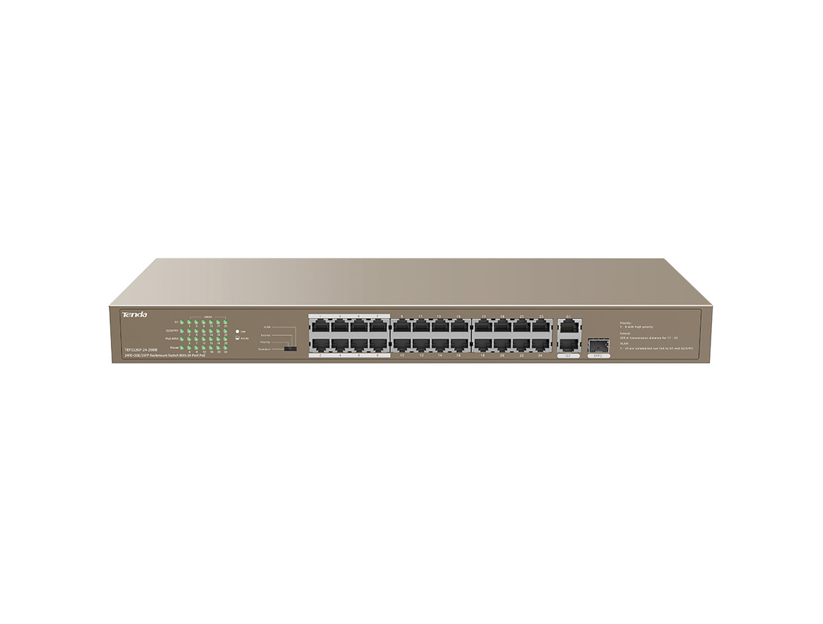 TENDA TEF1126P-24-250W 24FE PoE Port (250W), 1GE Uplink, 1xCombo SFP Switch
