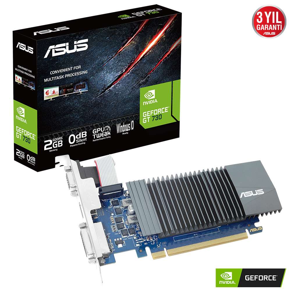 2 GB ASUS GEFORCE GT730-SL-2GD5-BRK-E DDR5 64bit 733MHz 1xDVI 1xHDMI EKRAN KARTI