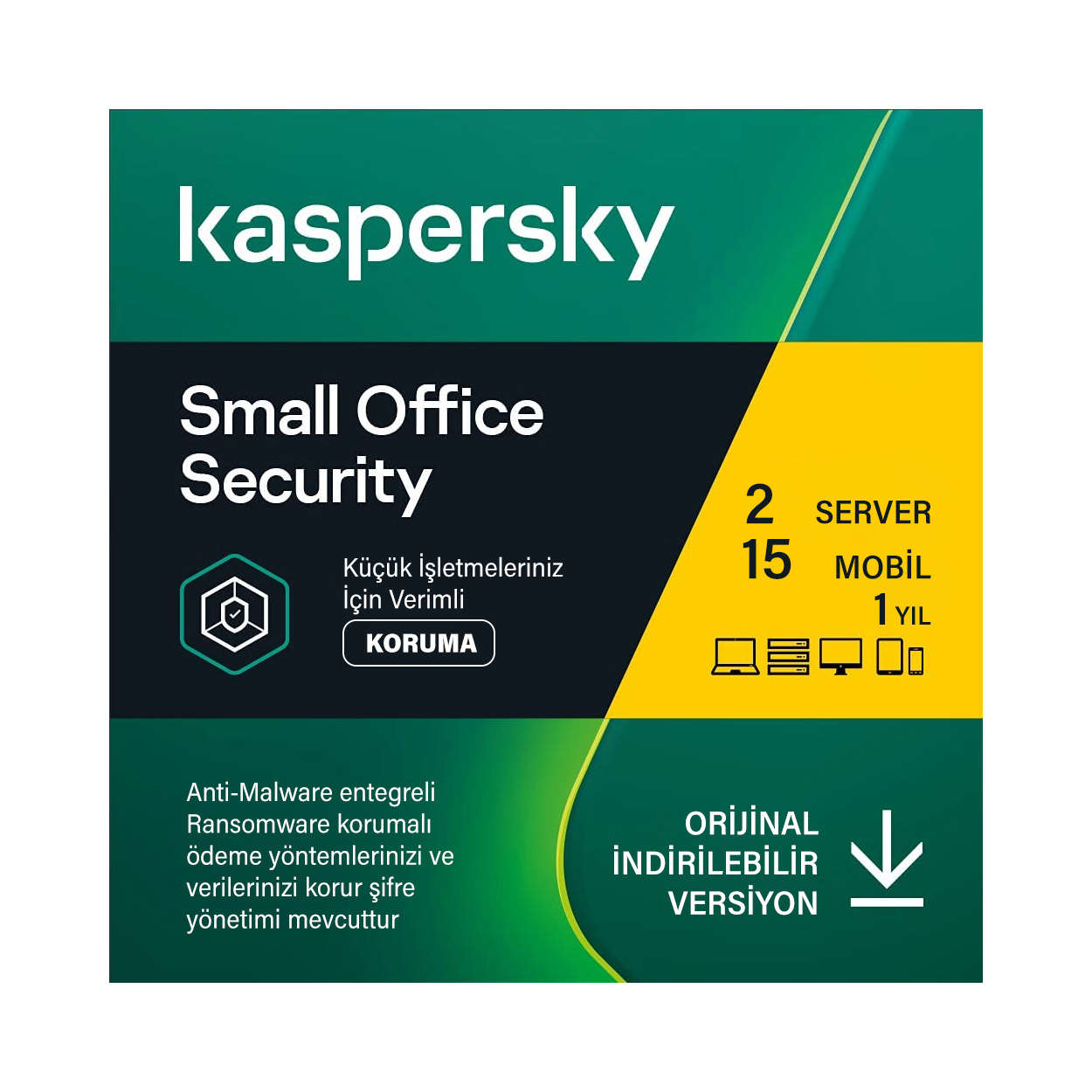 KASPERSKY Small Office Security 1 Yıl 2 server,15 kull.15 mobil cihaz