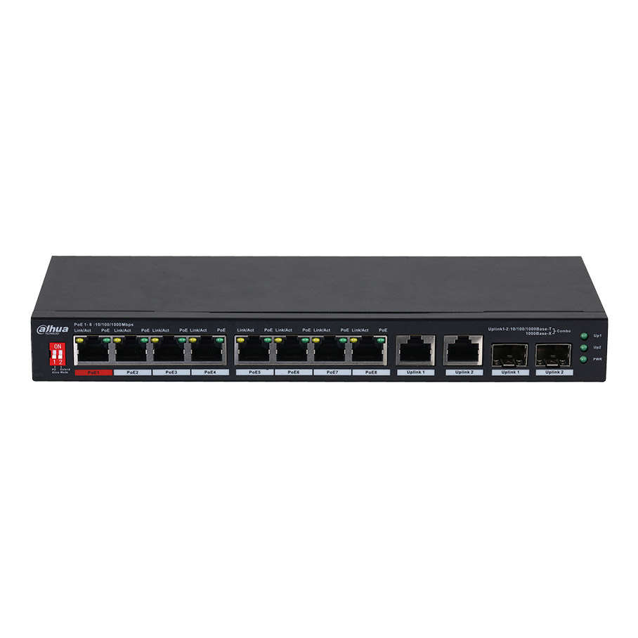 DAHUA PFS3210-8GT2GF-96 8GE PoE Port (96W), 2GE Combo, 2xSFP Desktop Switch
