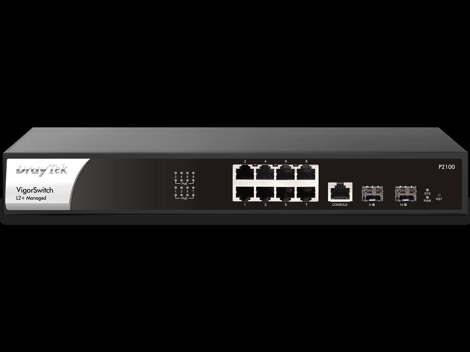 DRAYTEK VigorSwitch P2100 8GE PoE Port (140W), 2xSFP Yönetilebilir Switch