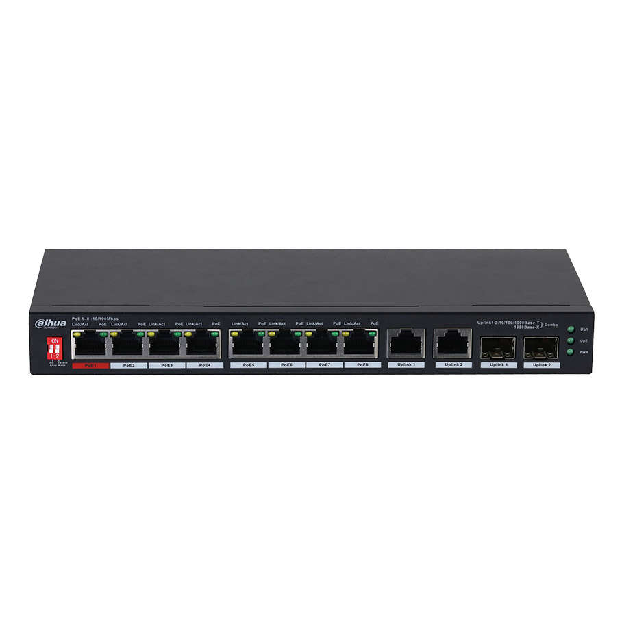 DAHUA PFS3210-8ET2GF-96 8FE PoE Port (96W), 2GE Combo, 2xSFP Desktop Switch